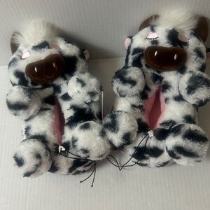 Kids Cute Cow Print Plush Slippers